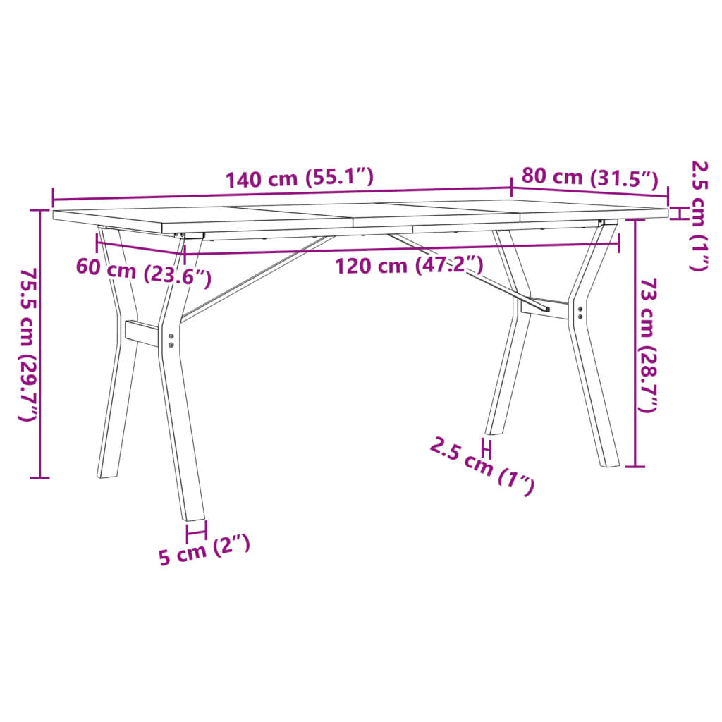 Dining Table Y-Frame 140x80x75,5 cm Solid Wood Pine and Steel
