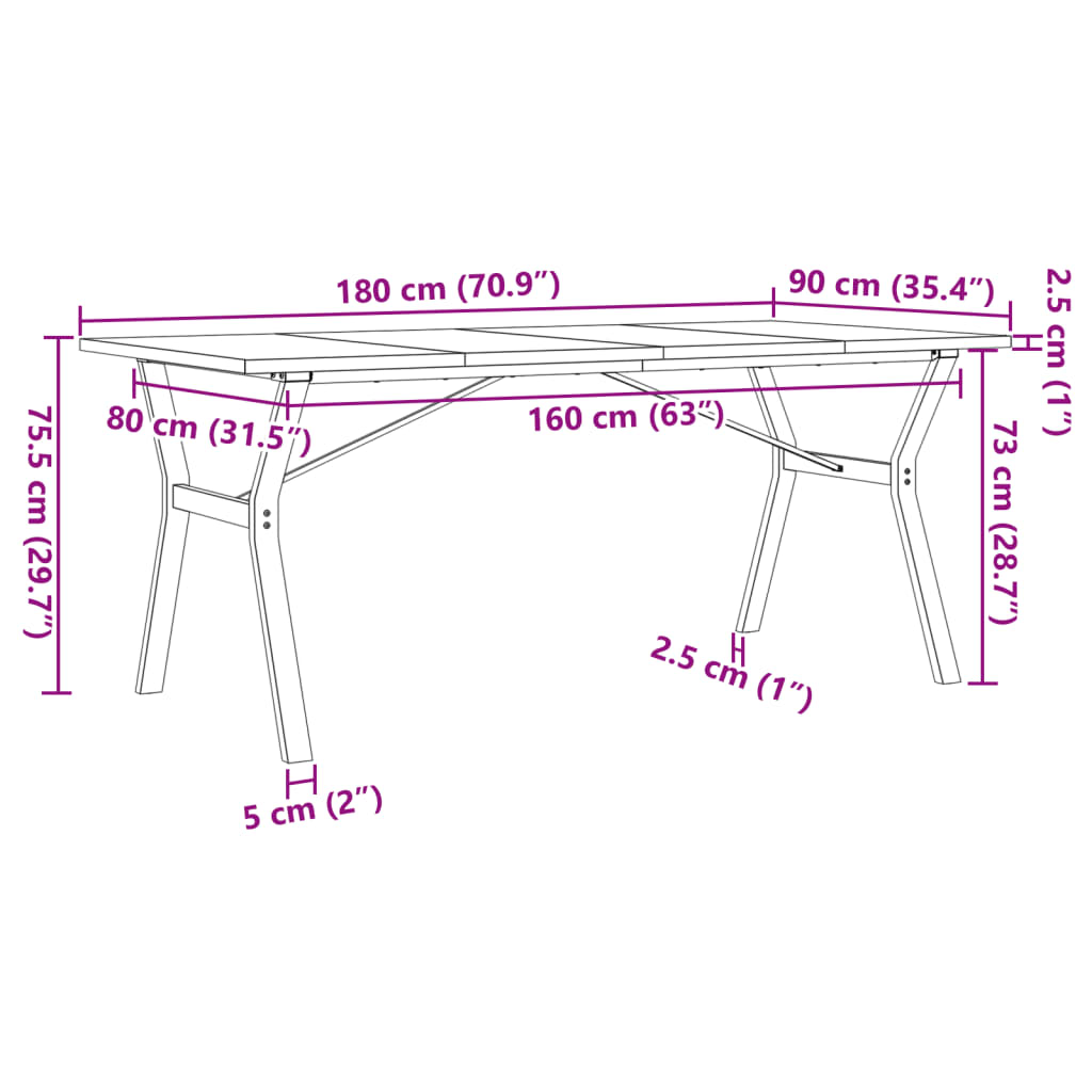 Dining Table Y-Frame 180x90x75,5 cm Solid Wood Pine and Steel