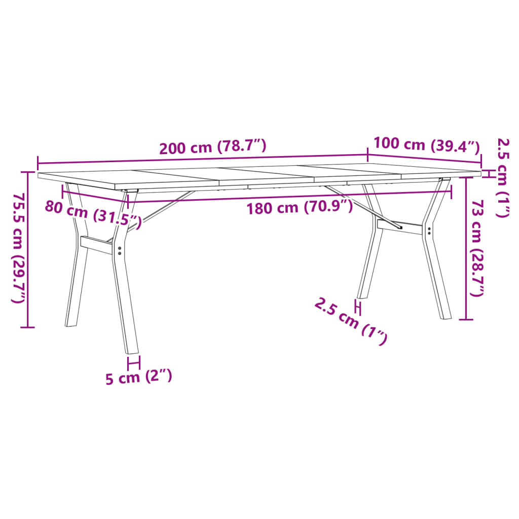 Dining Table Y-Frame 200x100x75,5 cm Solid Wood Pine and Steel