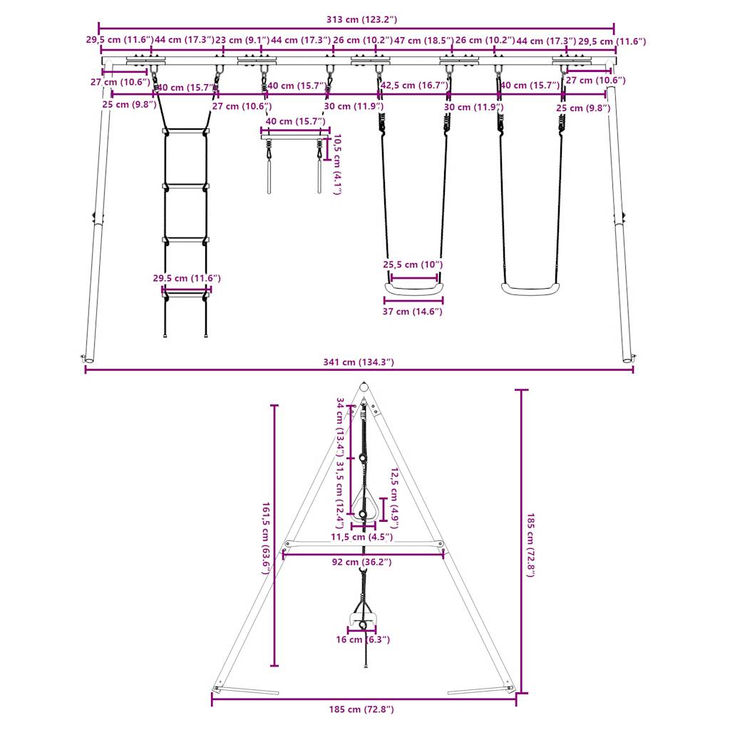 Outdoor Swing Set with Swings, Trapeze, Ladder