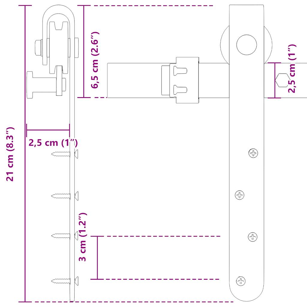 Sliding Cabinet Door Kit 152 cm Carbon Steel