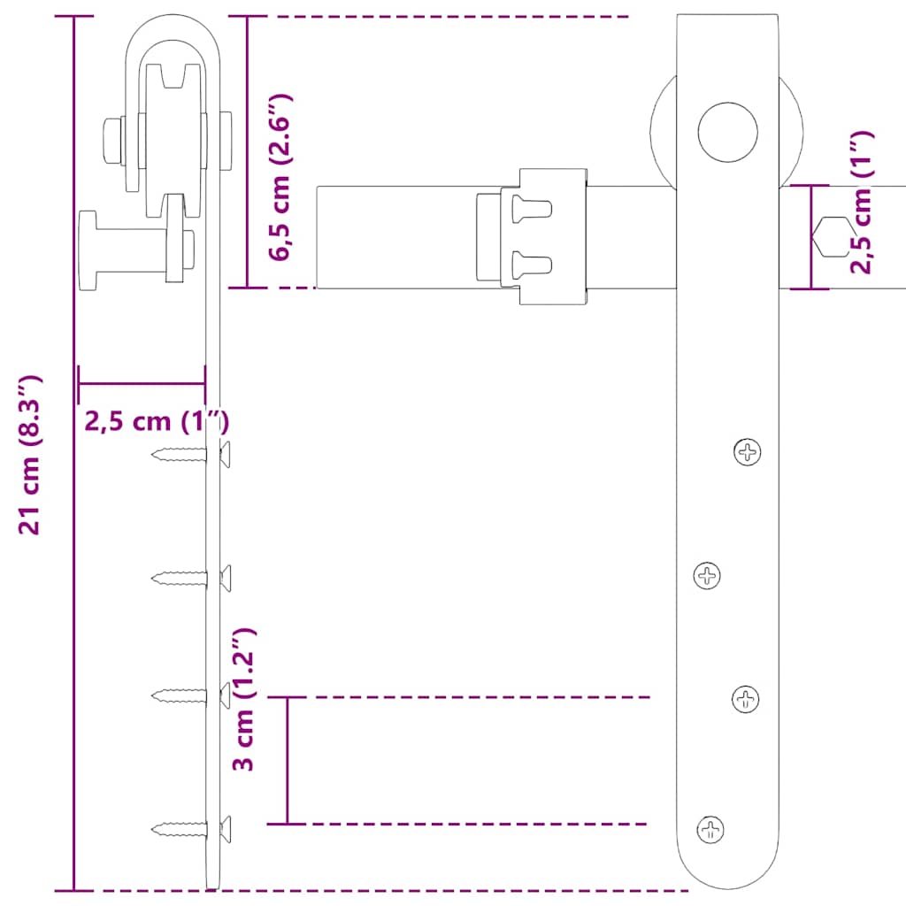 Sliding Cabinet Door Kit 213 cm Carbon Steel