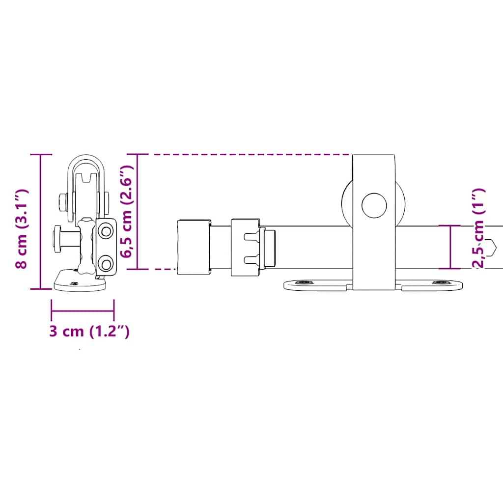 Sliding Cabinet Door Kit 244 cm Carbon Steel