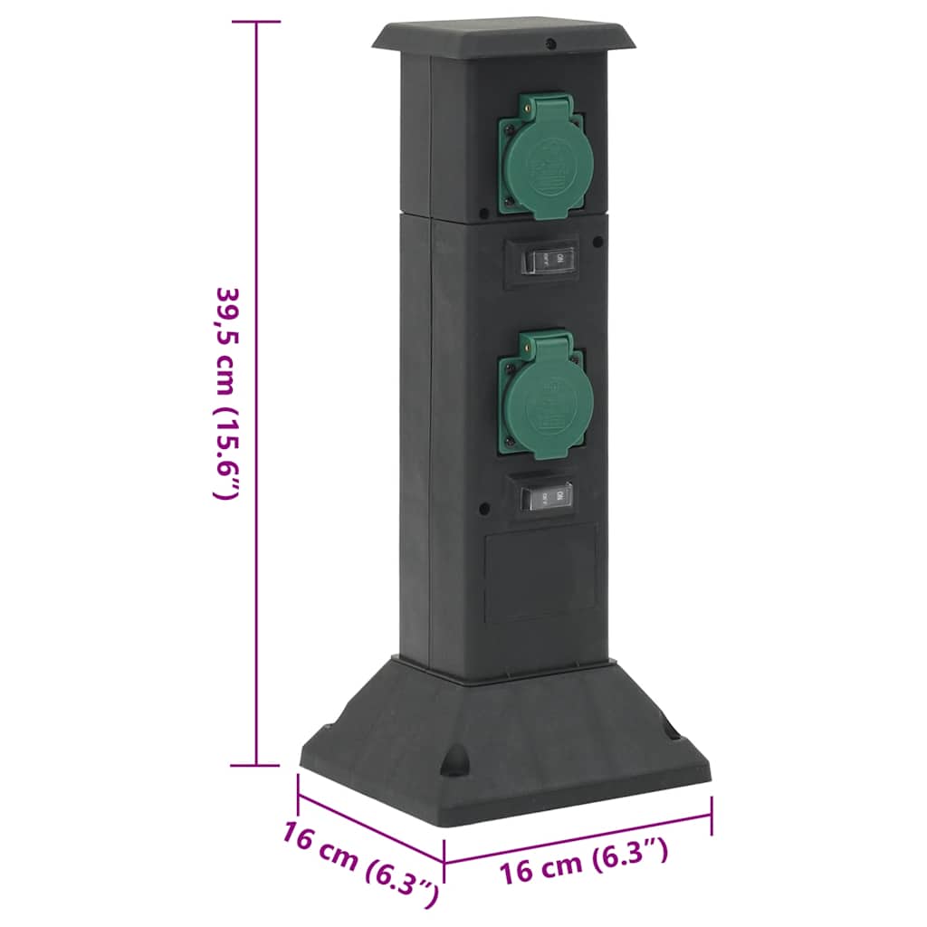 Outdoor Socket Column 4-Way Black and Green 16x16x39,5 cm