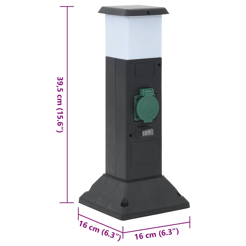 Outdoor Socket Column with Lamp and Spike 2-Way 16x16x39,5 cm