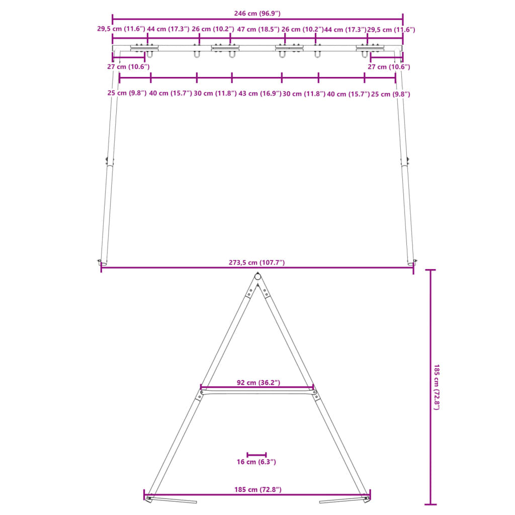 Children Swing Frame for Outdoor W 273.5 x H 185 cm