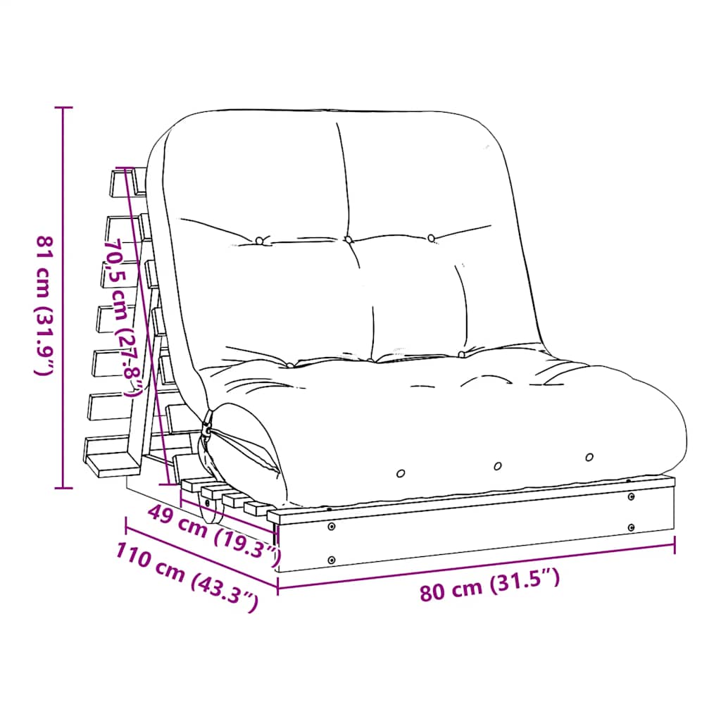 Futon Sofa Bed with Mattress Wax Brown 80x206x11 cm