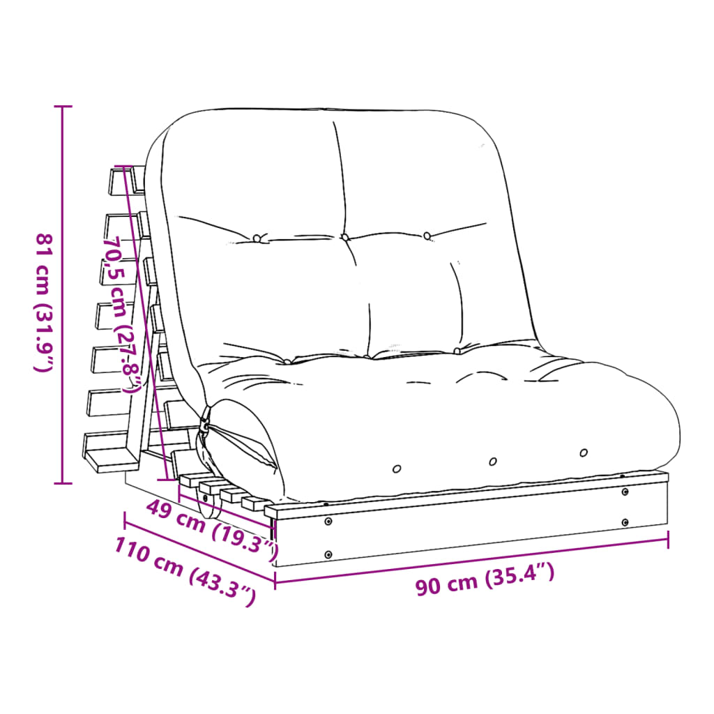 Futon Sofa Bed with Mattress Wax Brown 90x206x11 cm