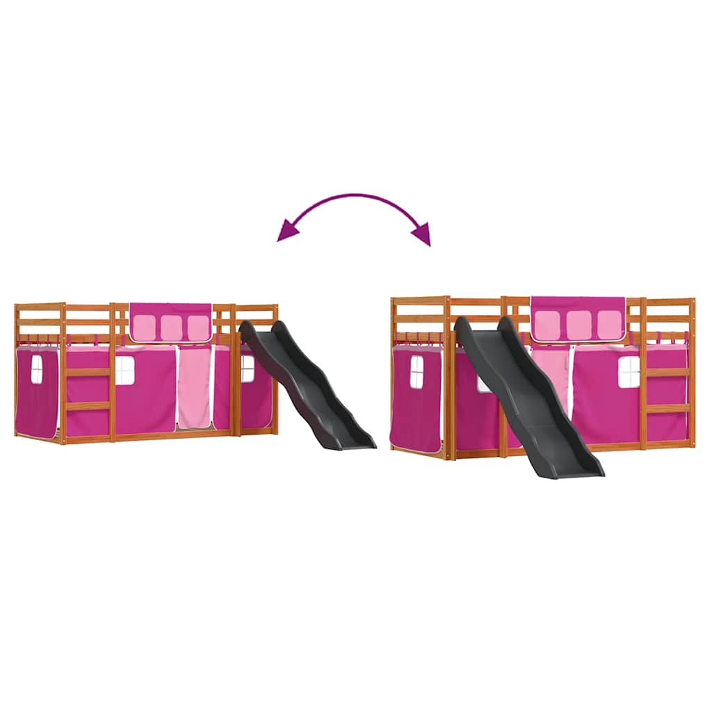 Bunk Bed without Mattress with Slide and Curtains Pink 90x200 cm