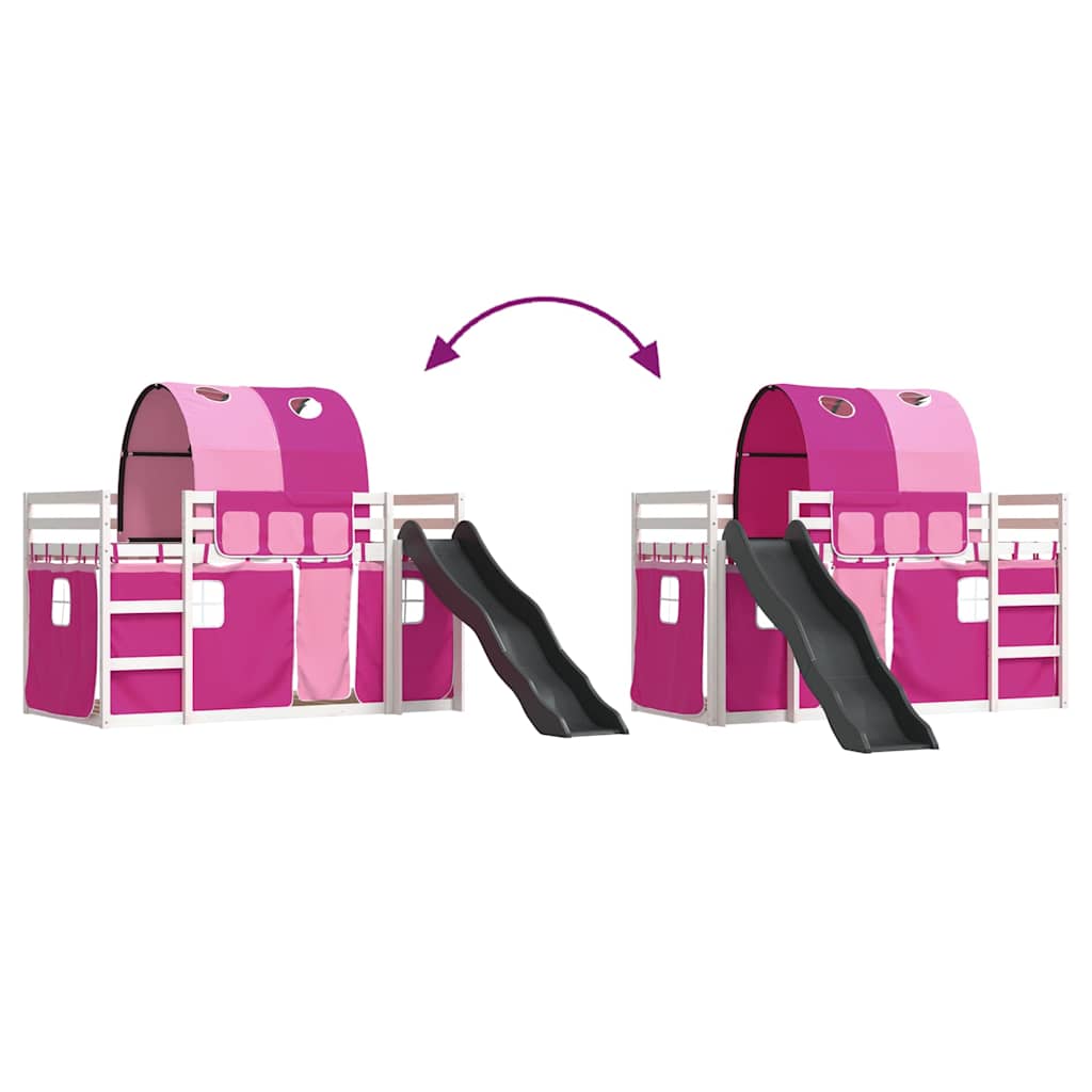 Bunk Bed without Mattress with Slide and Curtains Pink 90x190 cm Single