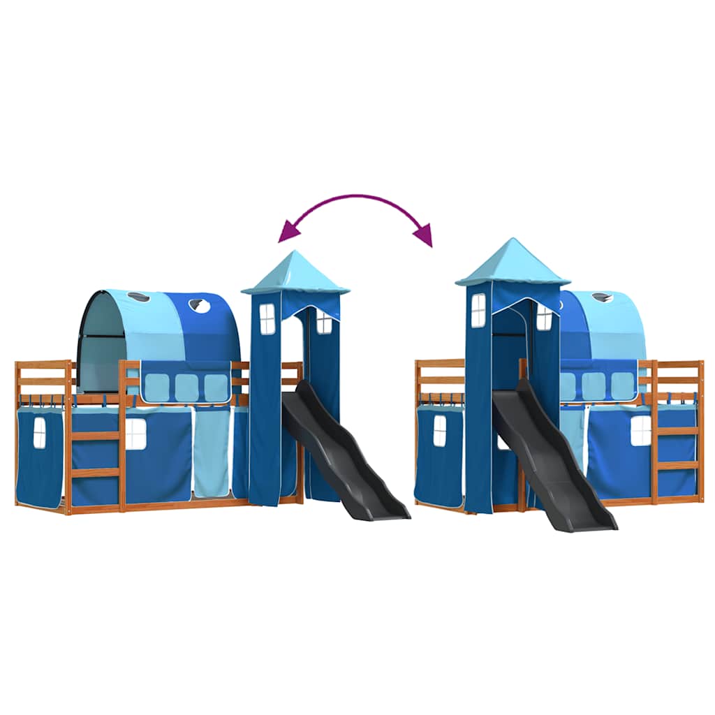 Bunk Bed without Mattress with Slide and Curtains Blue 90x200 cm