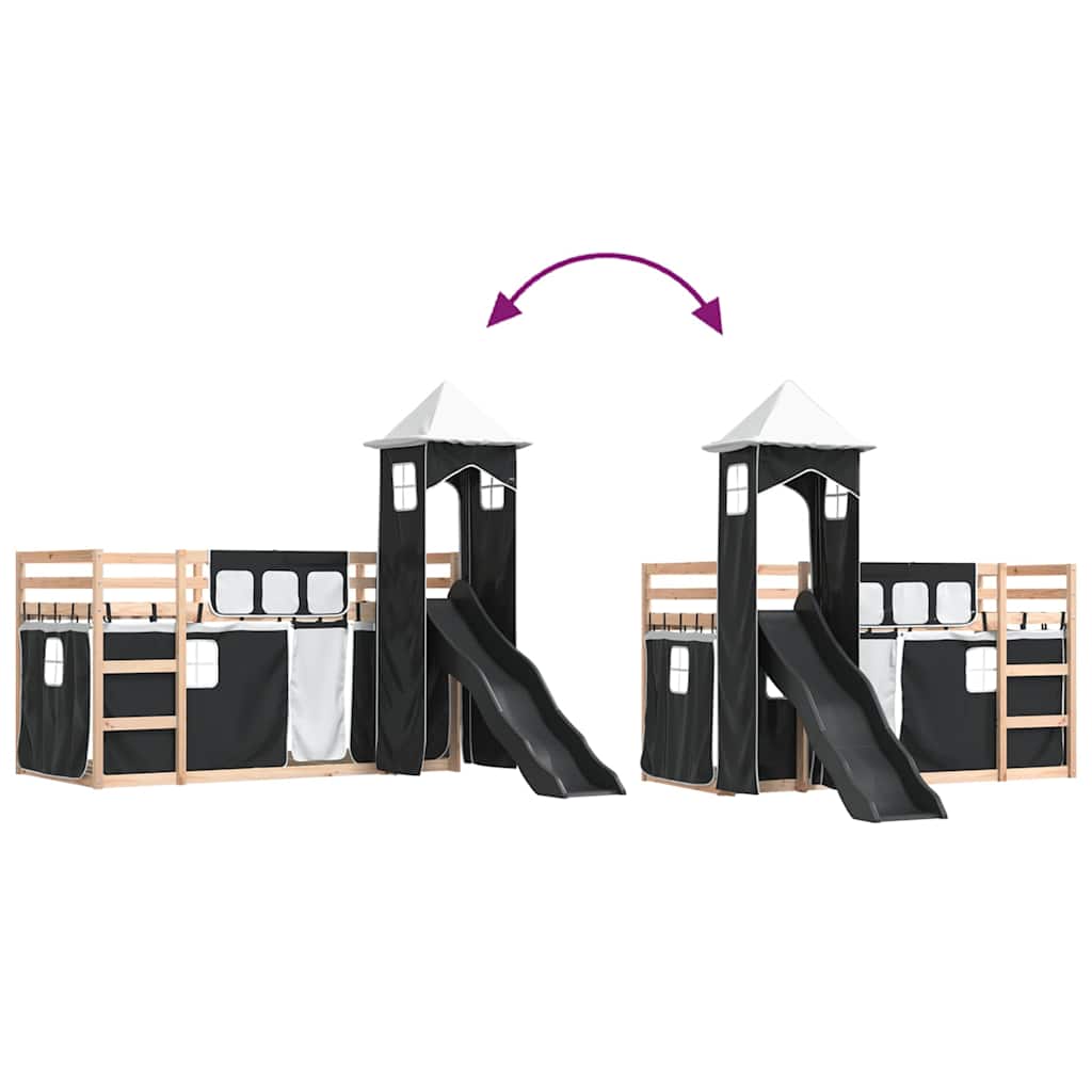 Bunk Bed without Mattress with Slide White and Black 90x190 cm Single