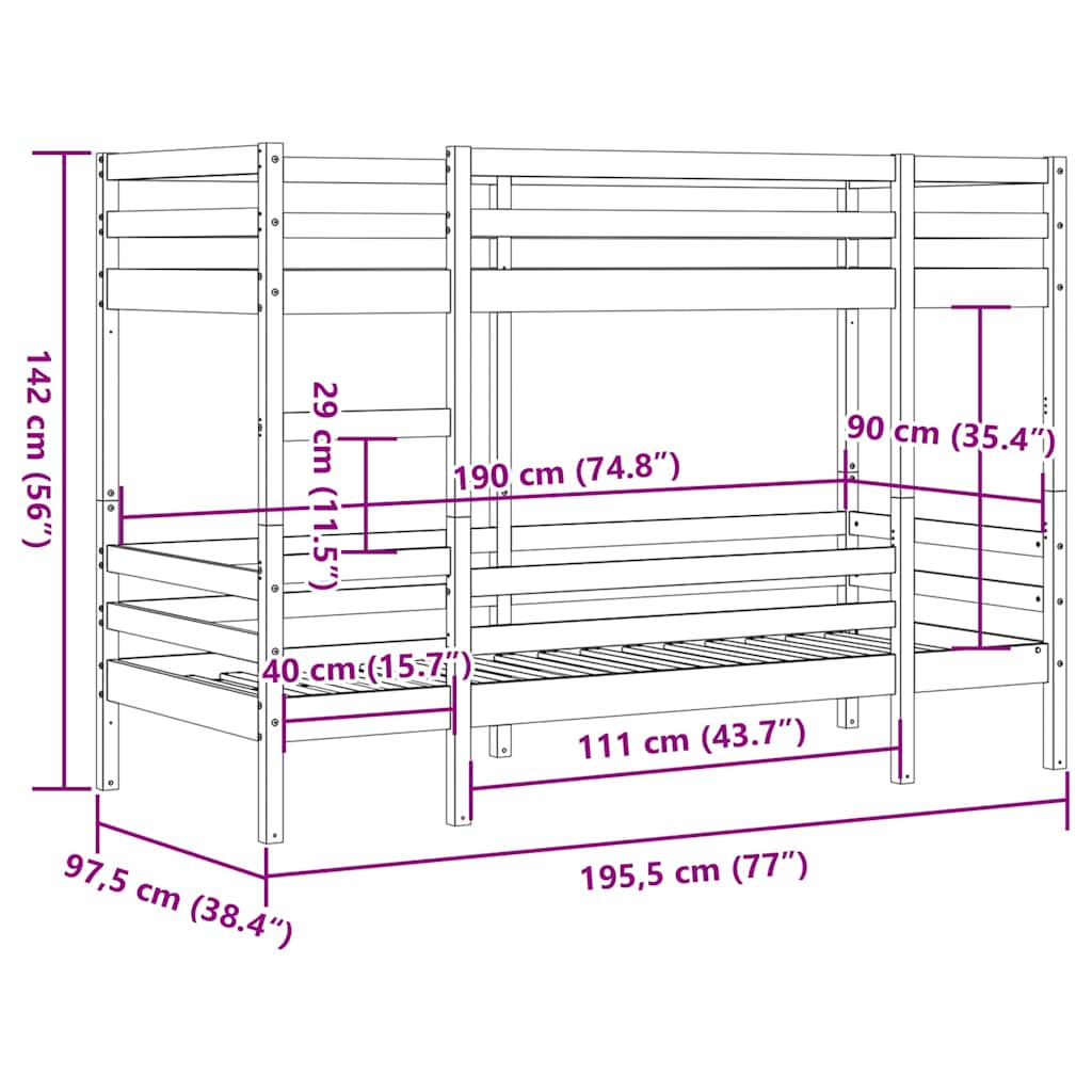 Bunk Bed without Mattress 90x190 cm Single Solid Wood Pine