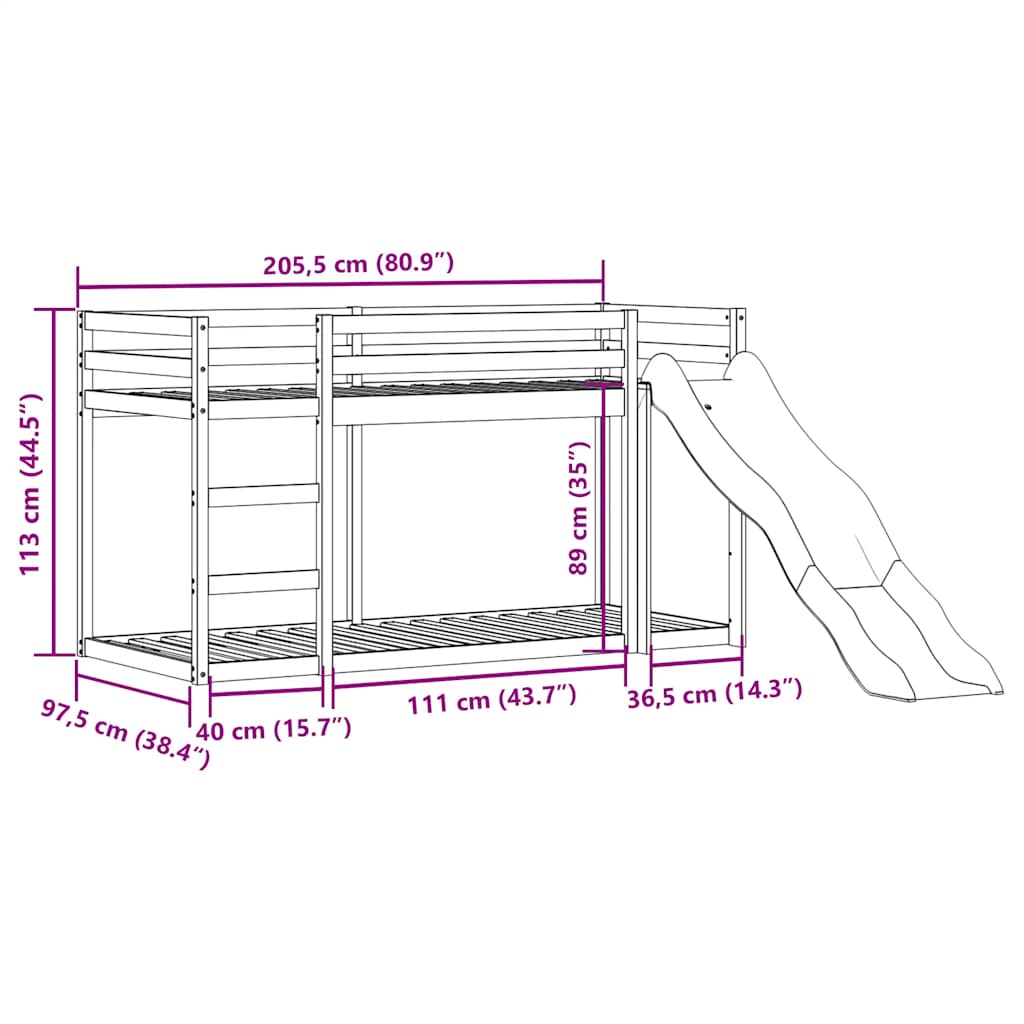 Bunk Bed with Slide&Ladder without Mattress White 90x200 cm