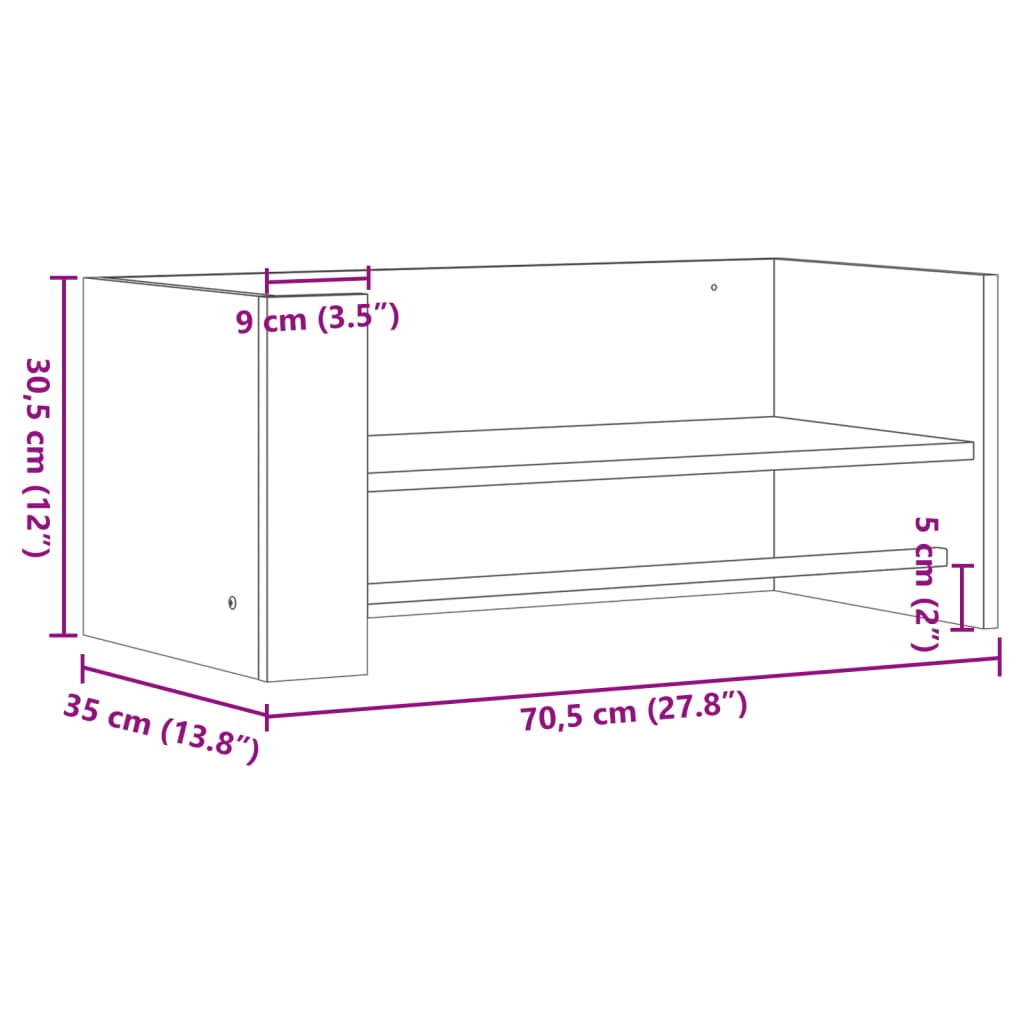 Wall Shelf Concrete Grey 70,5x35x30,5 cm Engineered Wood