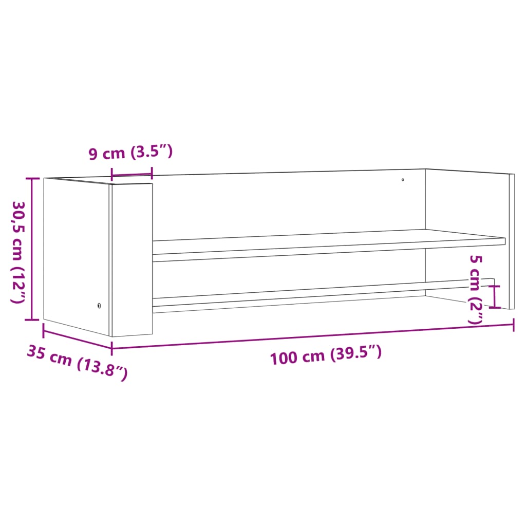 Wall Shelf Sonoma Oak 100x35x30,5 cm Engineered Wood