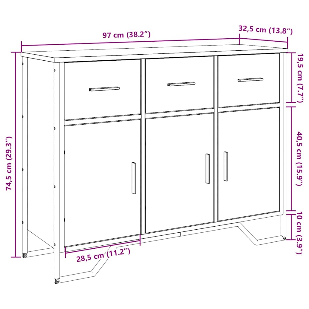 Sideboard Smoked Oak 97x32,5x74,5 cm Engineered Wood