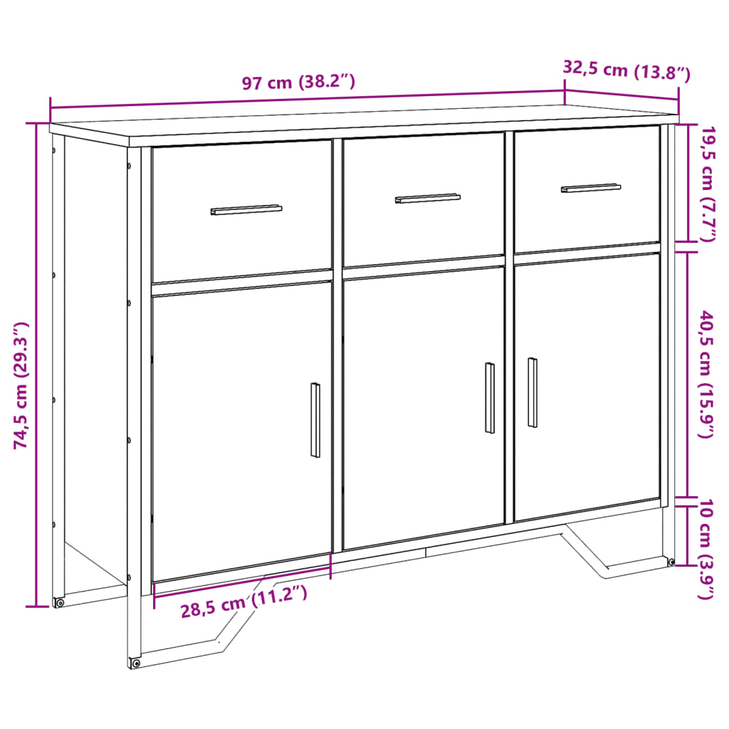 Sideboard Grey Sonoma 97x32,5x74,5 cm Engineered Wood