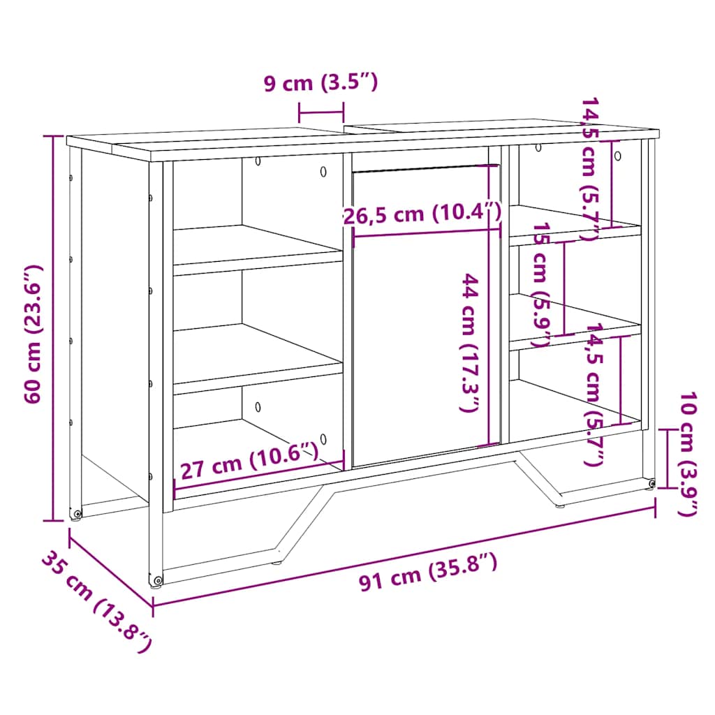 Bathroom Sink Cabinet Smoked Oak 91x35x60 cm Engineered Wood