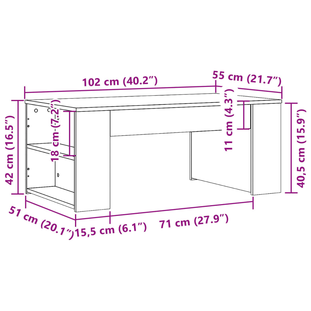 Coffee Table Concrete Grey 102x55x42 cm Engineered Wood