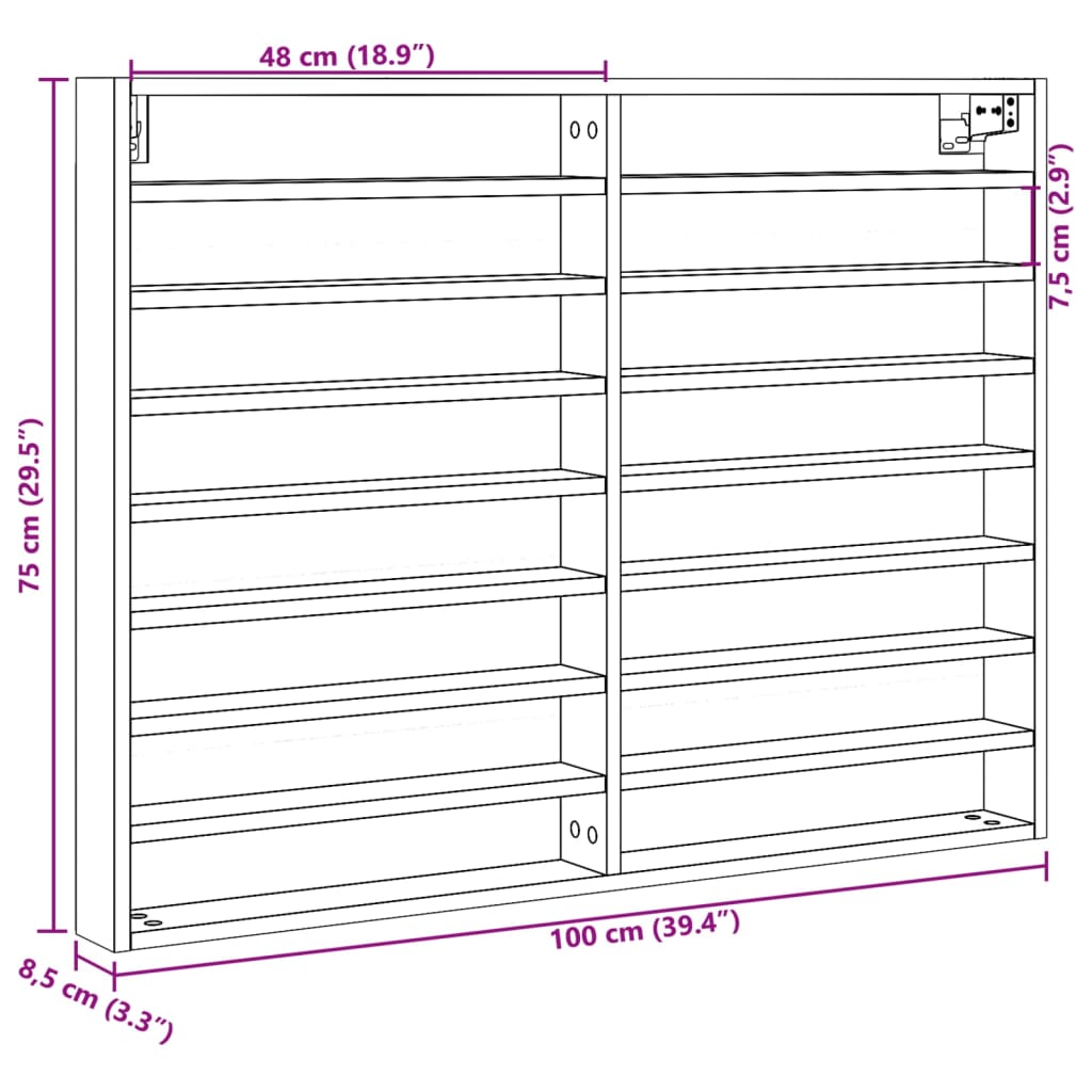 Vitrine Cabinet White 100x8,5x75 cm Engineered Wood