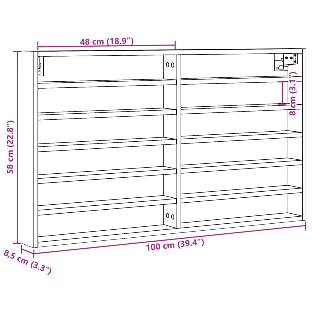 Vitrine Cabinet Concrete Grey 100x8,5x58 cm Engineered Wood