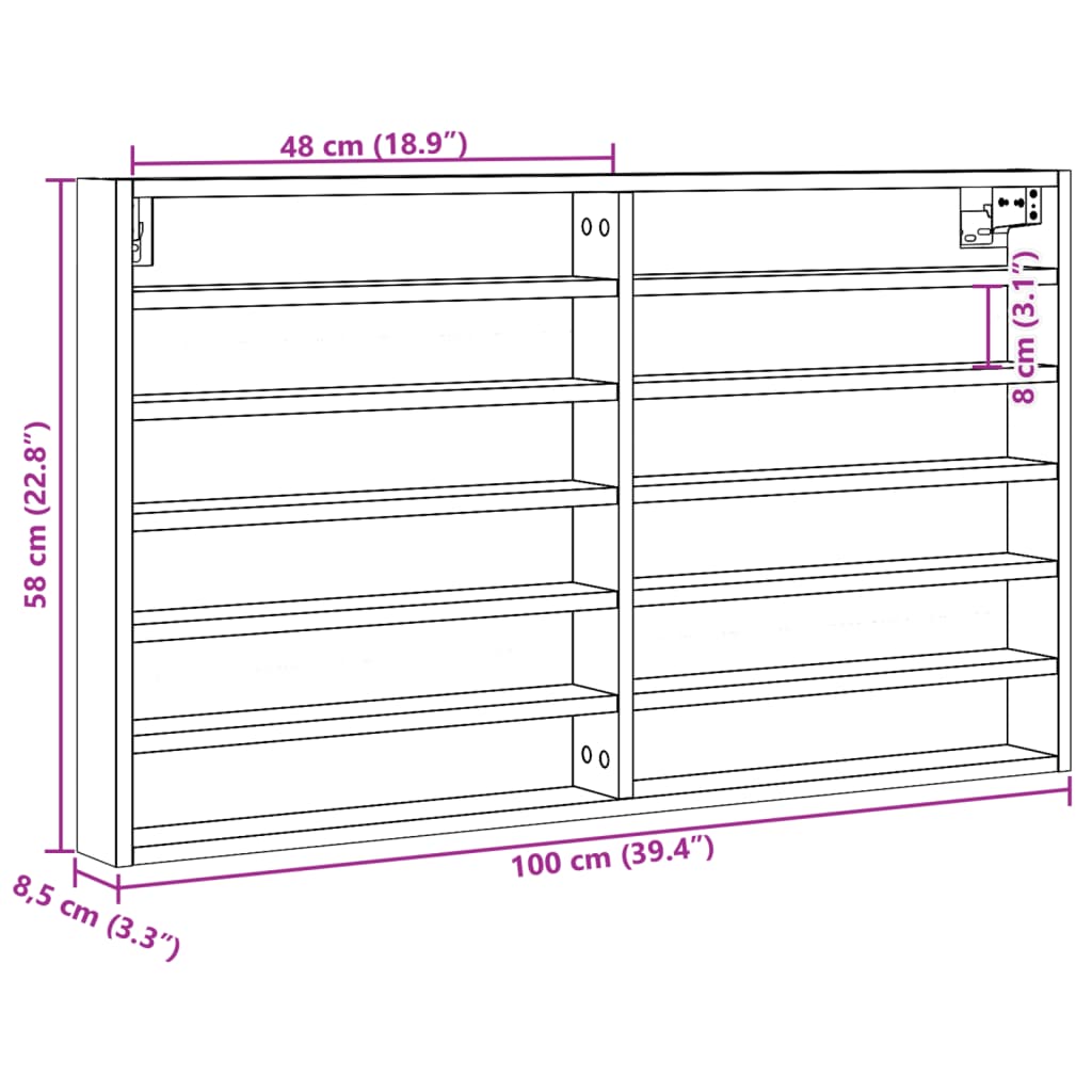 Vitrine Cabinet Grey Sonoma 100x8,5x58 cm Engineered Wood