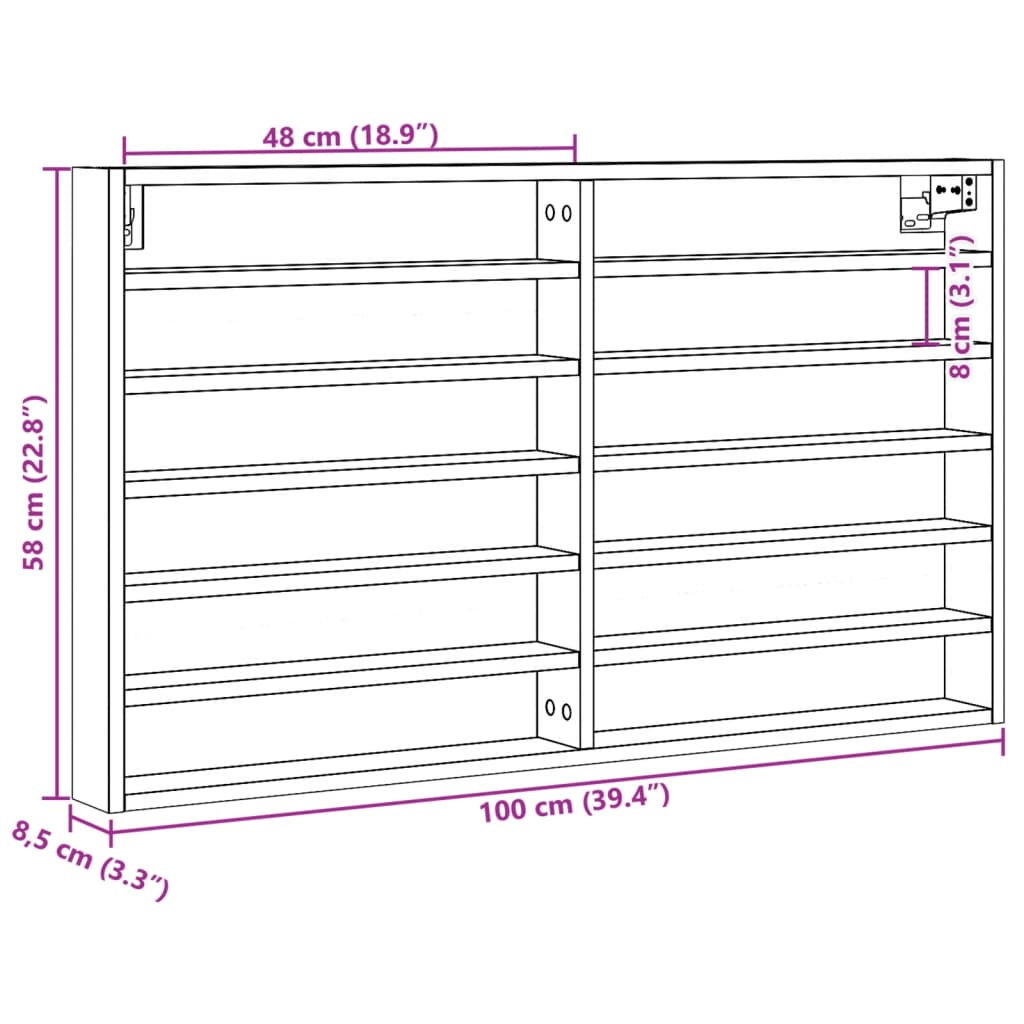 Vitrine Cabinet Brown Oak 100x8,5x58 cm Engineered Wood