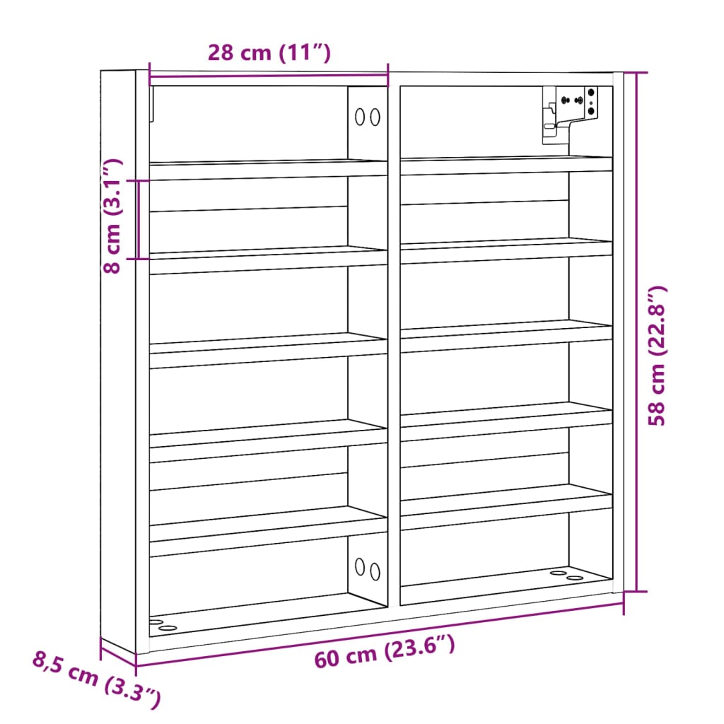 Vitrine Cabinet Black 60x8,5x58 cm Engineered Wood