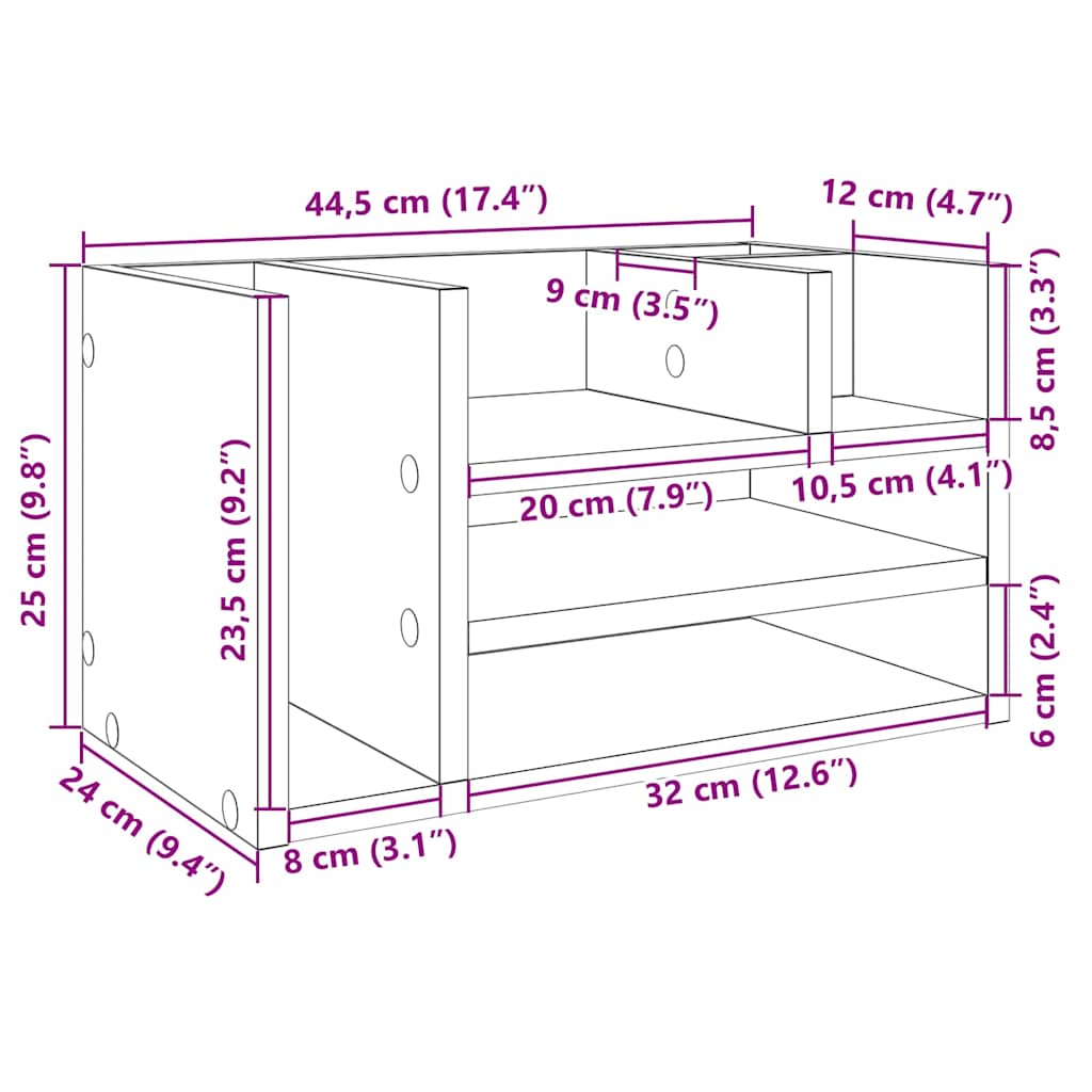 Desk Organiser White 44,5x24x25 cm Engineered Wood