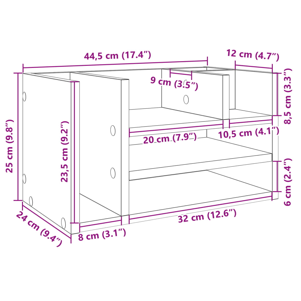 Desk Organiser Grey Sonoma 44,5x24x25 cm Engineered Wood