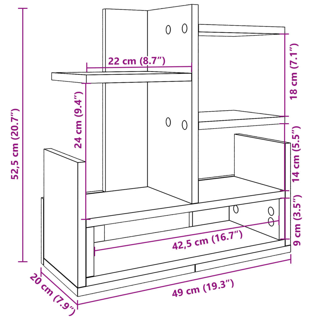 Desk Organiser White 49x20x52,5 cm Engineered wood