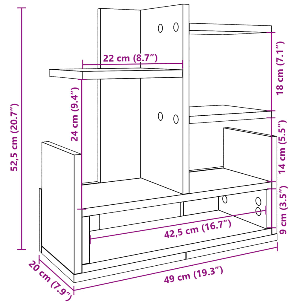 Desk Organiser Sonoma Oak 49x20x52.5 cm Engineered wood