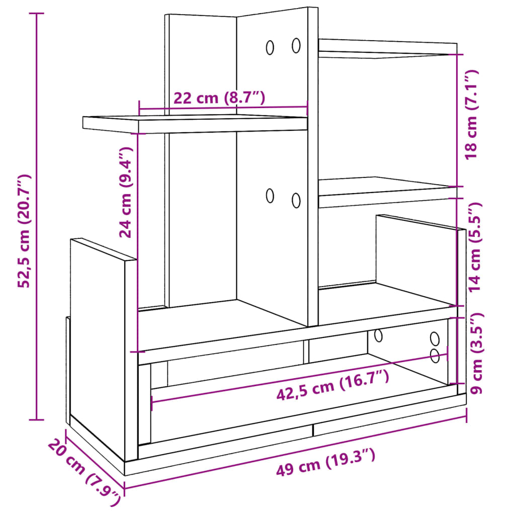 Desk Organiser Grey Sonoma 49x20x52,5 cm Engineered wood