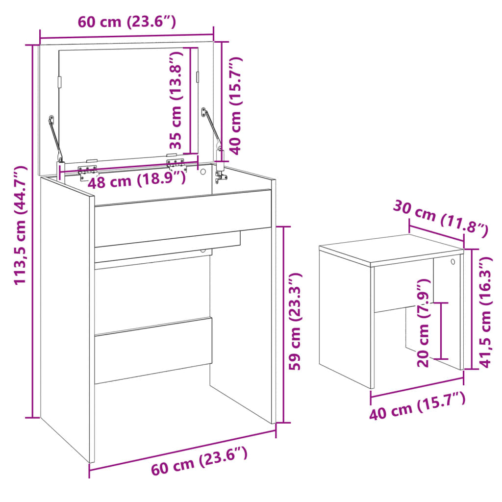 Dressing Table and Stool White 60x40x113,5 cm