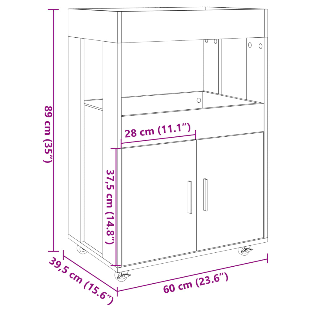 Bar Cart White 60x39,5x89 cm Engineered Wood