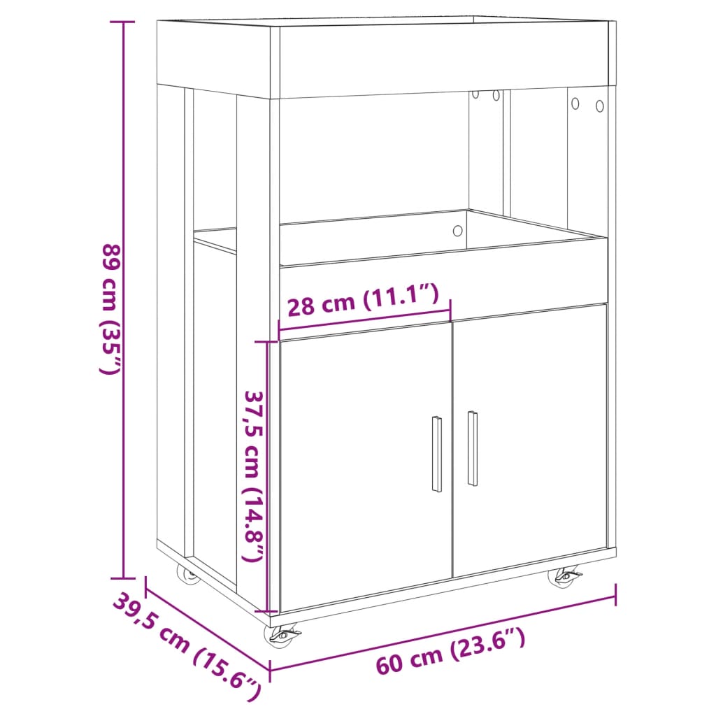 Bar Cart Concrete Grey 60x39,5x89 cm Engineered Wood