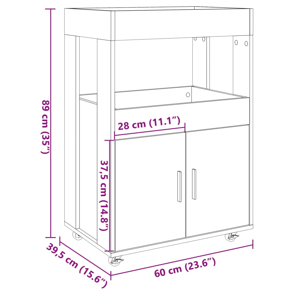 Bar Cart Smoked Oak 60x39,5x89 cm Engineered Wood