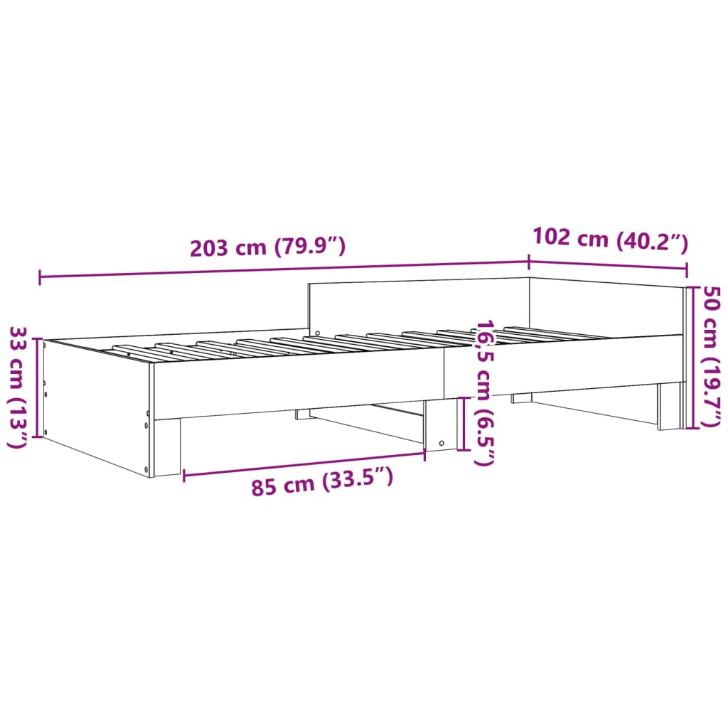 Bed Frame without Mattress Sonoma Oak 100x200 cm Engineered Wood