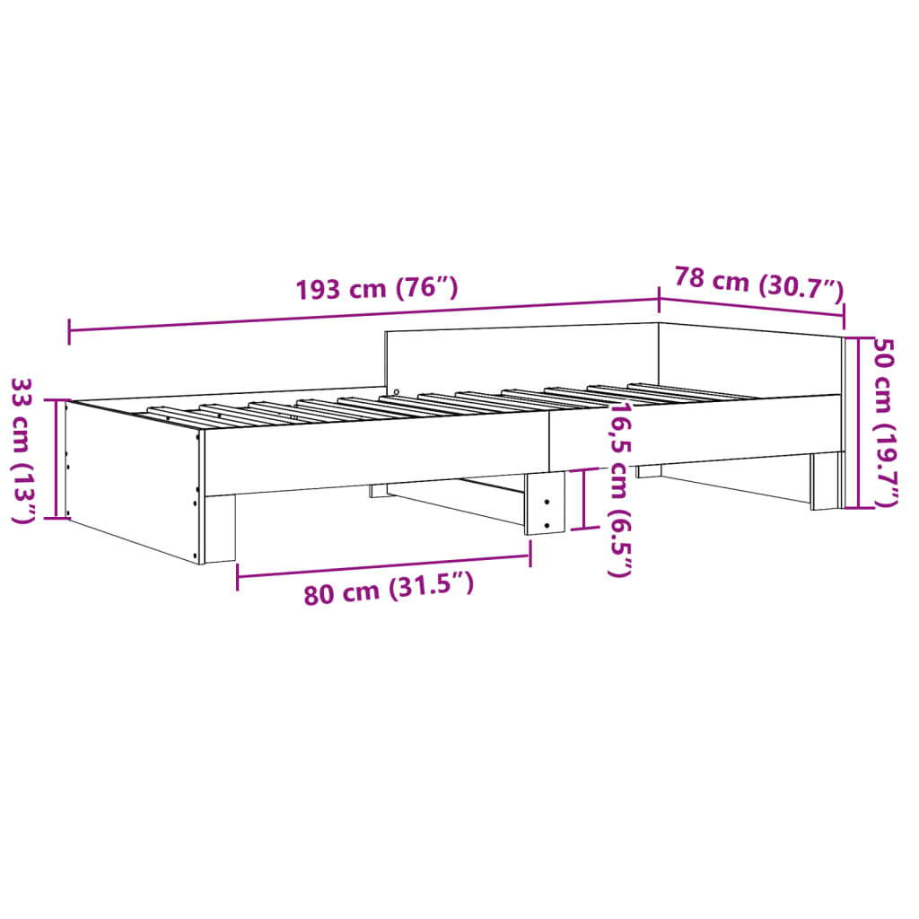 Bed Frame without Mattress Concrete Grey 75x190 cm Small Single Engineered Wood