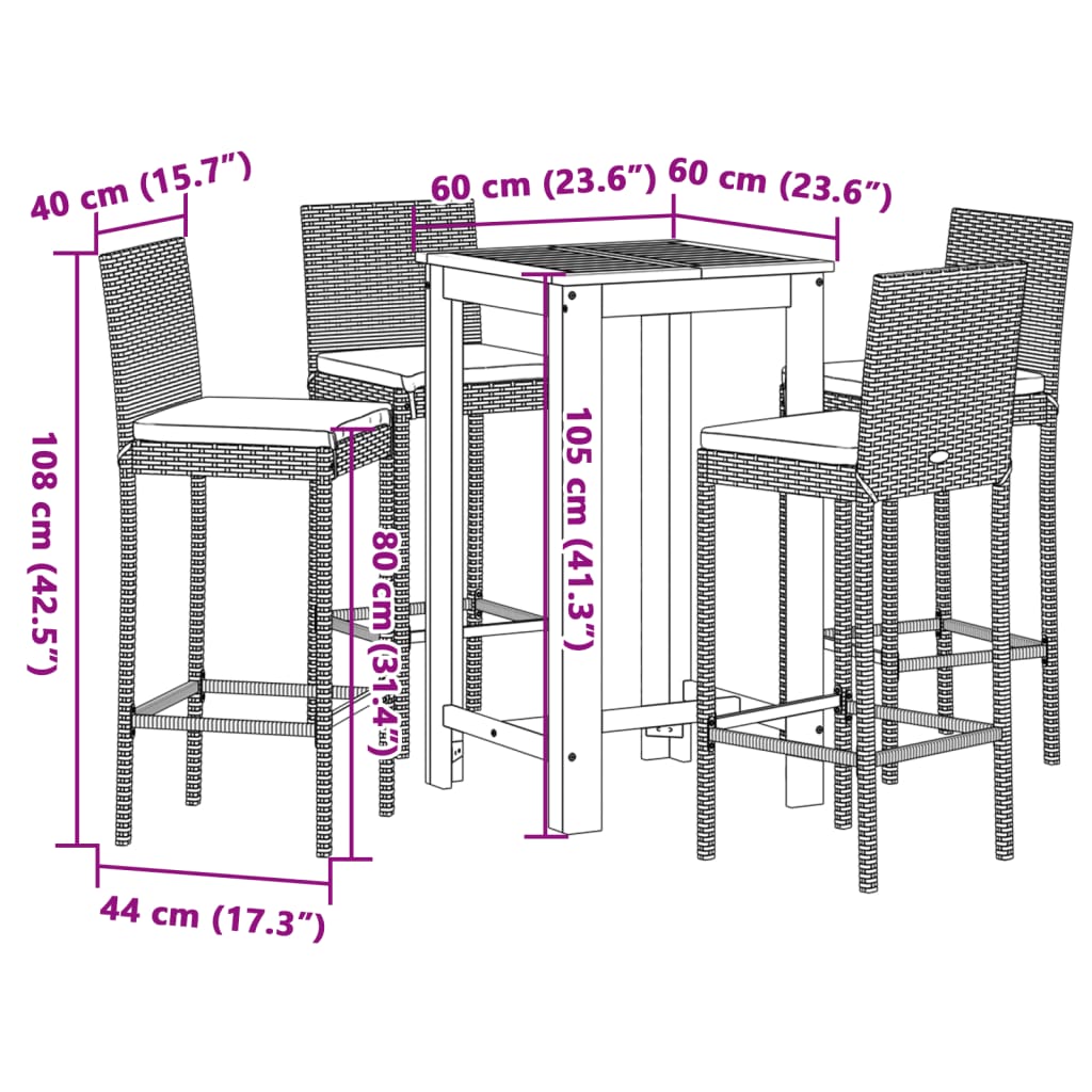 Garden Bar Set | Black | Solid Acacia Wood | Standard | Tough