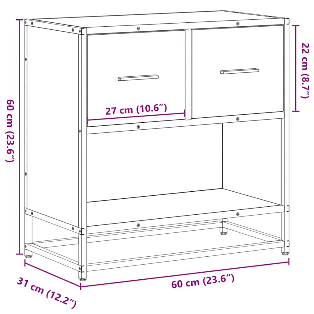 Bedside Cabinet Sonoma Oak 60x31x60cm Engineered Wood and Metal