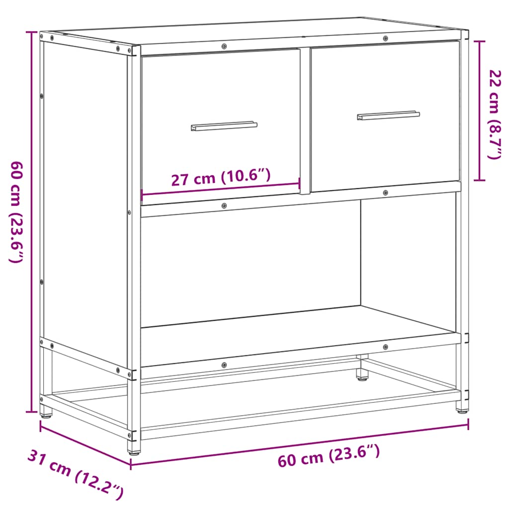 Bedside Cabinet Smoked Oak 60x31x60cm Engineered Wood and Metal