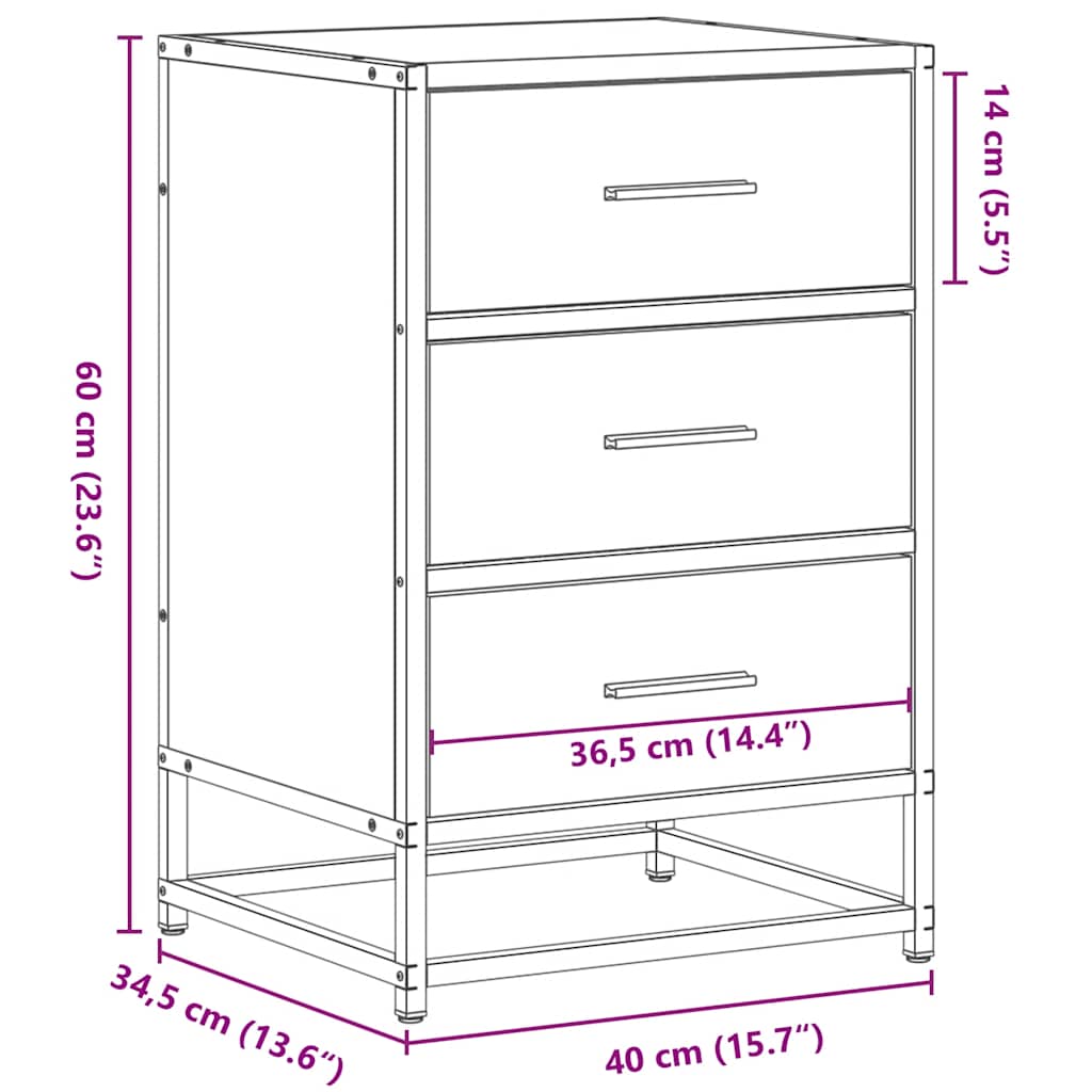 Bedside Cabinet Smoked Oak 40x34.5x60 cm Engineered Wood&Metal