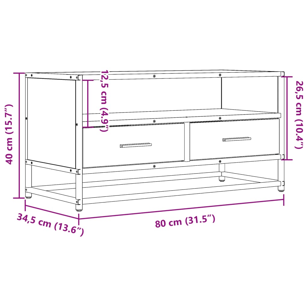 TV Cabinet Sonoma Oak 80x34,5x40 cm Engineered Wood and Metal