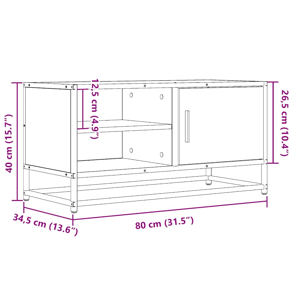 TV Cabinet Smoked Oak 80x34,5x40 cm Engineered Wood and Metal