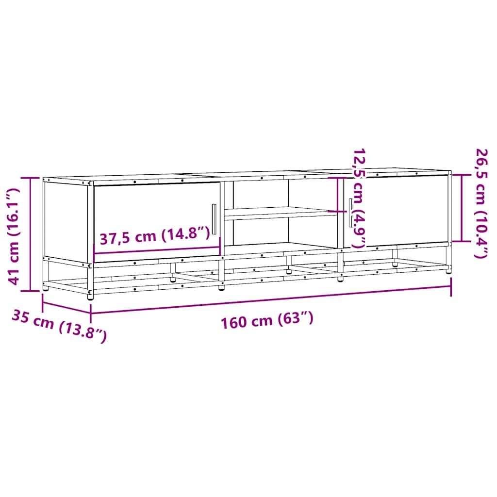 TV Cabinet Sonoma Oak 160x35x41 cm Engineered Wood and Metal
