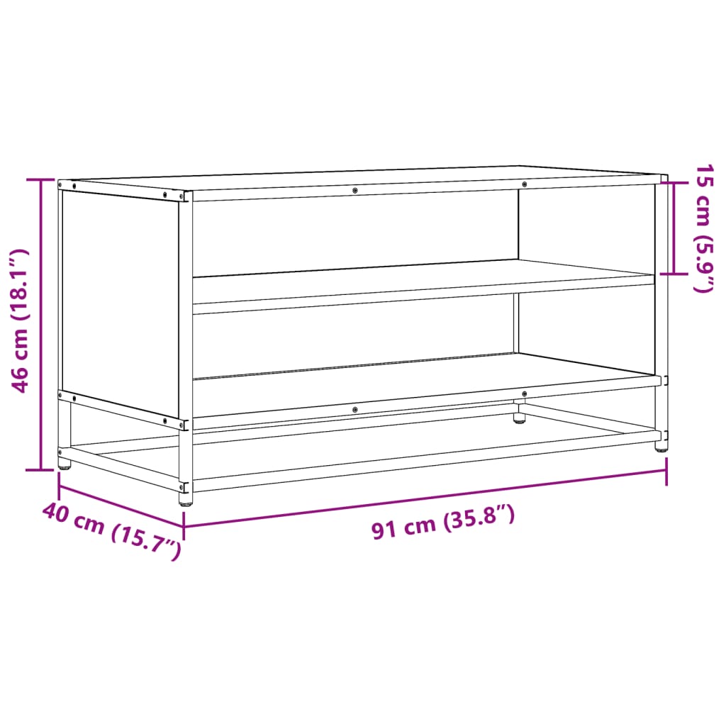 TV Cabinet Smoked Oak 91x40x46 cm Engineered Wood and Metal