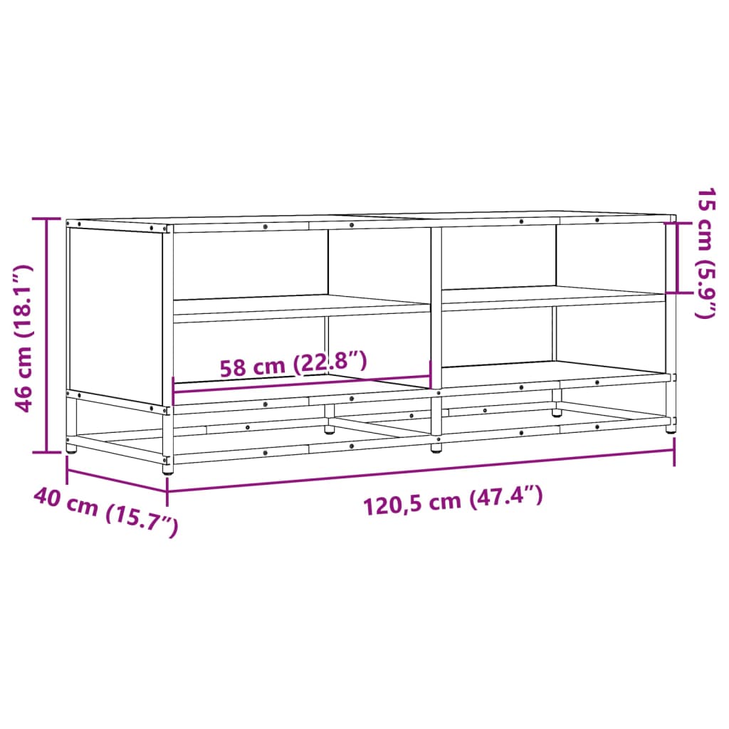 TV Cabinet Brown Oak 120,5x40x46 cm Engineered Wood and Metal