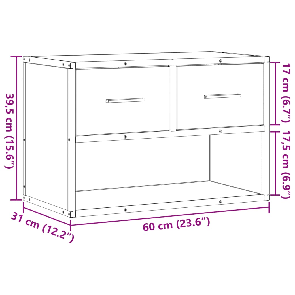 TV Cabinet Brown Oak 60x31x39,5 cm Engineered Wood and Metal